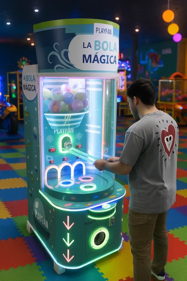 Joven jugando bola mágica de play fan